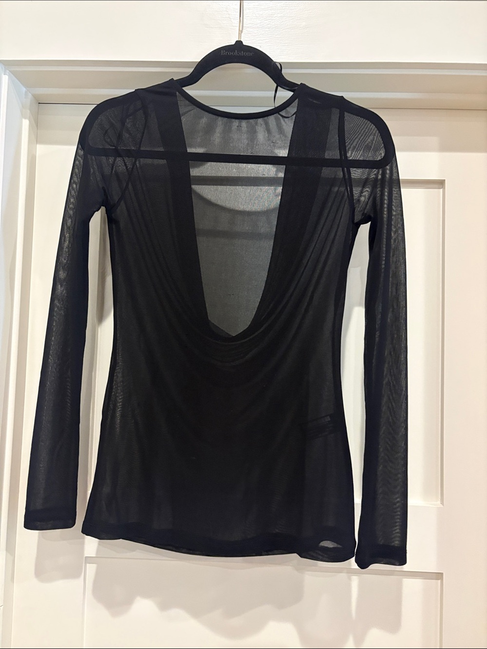 Zara Black Sheer Long-Sleeve Drape Back Top